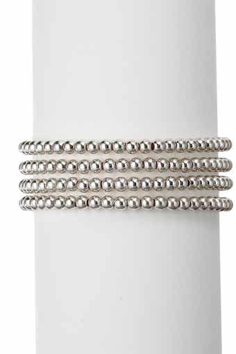 Rhodium Plated Brass Beaded Stretch Bracelets - Set of 4