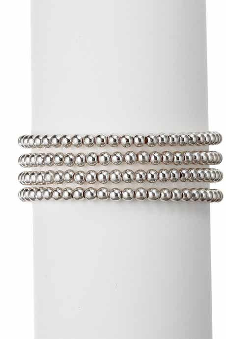 EYE CANDY LOS ANGELES Rhodium Plated Brass Beaded Stretch Bracelets - Set of 4