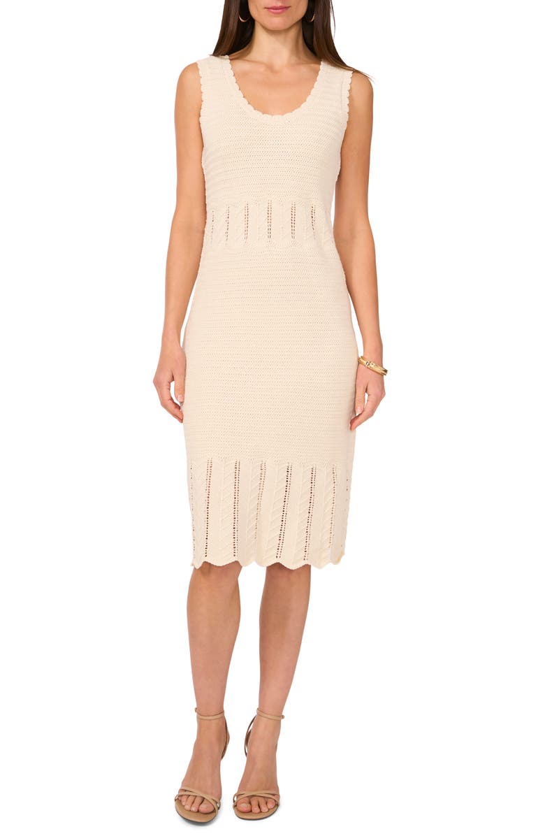 Vince Camuto Sleeveless Scallop Hem Pointelle Cotton Sweater Dress, Main, color, 