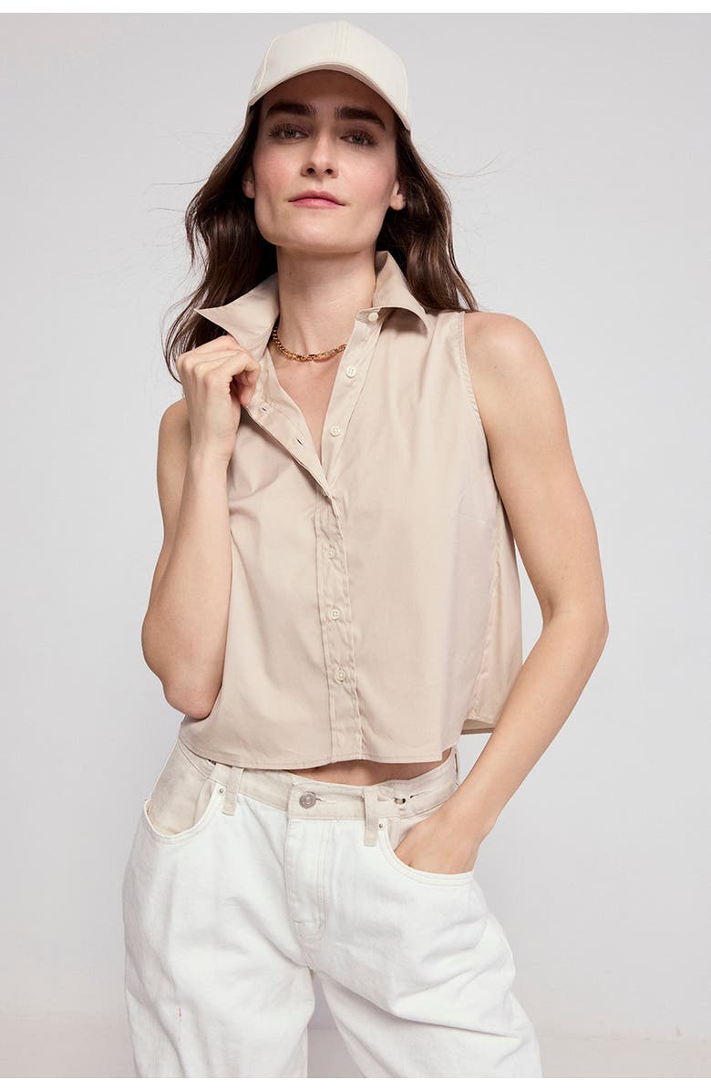 The Shirt by Rochelle Behrens The Boxy Cropped Sleeveless Shirt, Main, color, Taupe