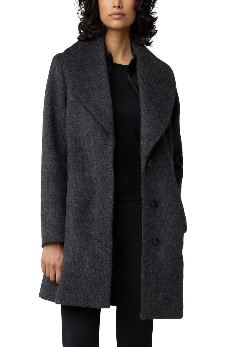 Lolli Classic Fit Wool Blend Coat with Removable Leather Bib, Alternate, color, BLACK
