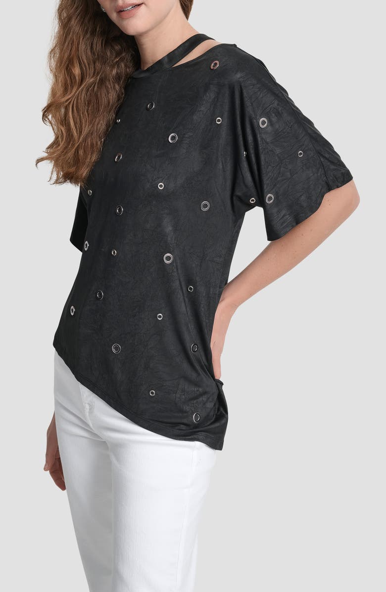 DKNY Grommet Cutout Knit Top, Alternate, color, Black