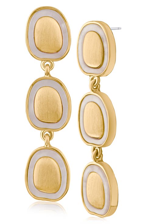 Enamel Inlay Triple Disc Drop Earrings