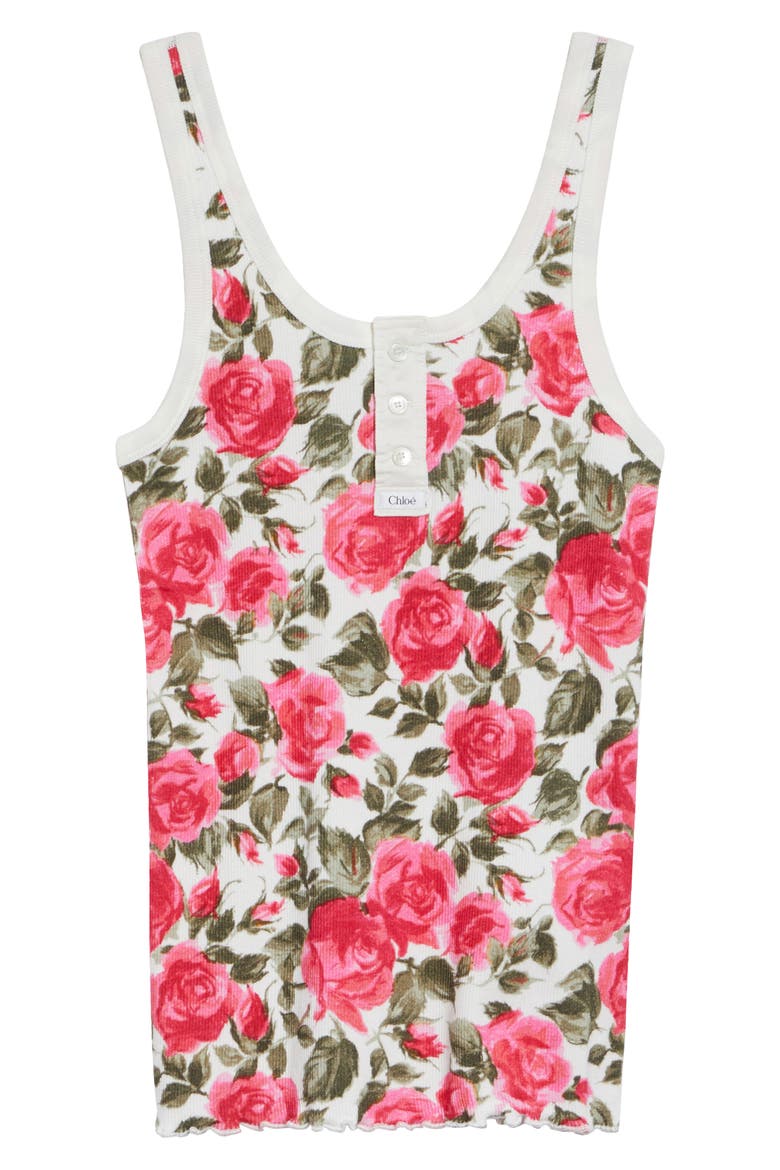Roses Print Rib Henley Tank, Alternate, color, WHITE - PINK