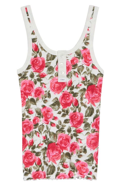 Roses Print Rib Henley Tank