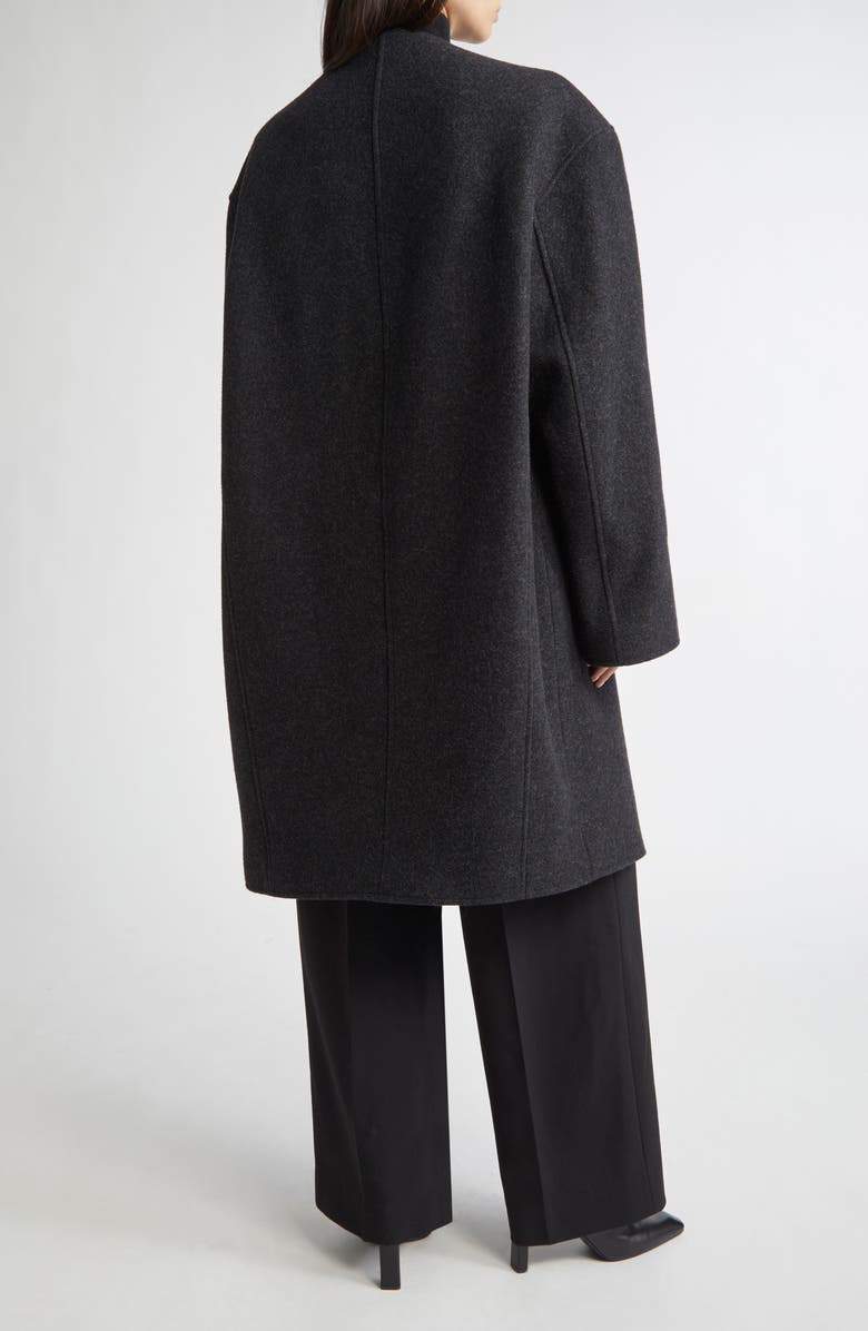 Collarless Felted Wool Blend Coat