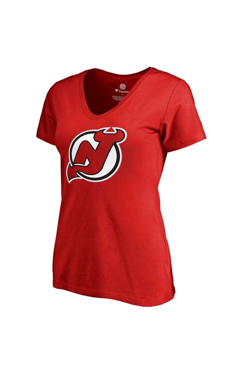 FANATICS Women's Fanatics Branded Nico Hischier Red New Jersey Devils Plus Size Backer Name & Number V-Neck T-Shirt, Alternate, color, 