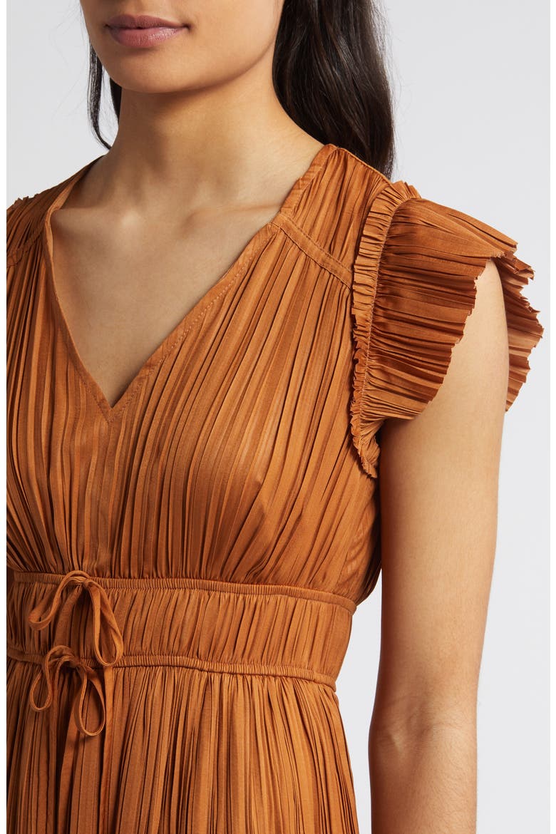 Pleated Tie Waist Midi Dress, Alternate, color, COPPER