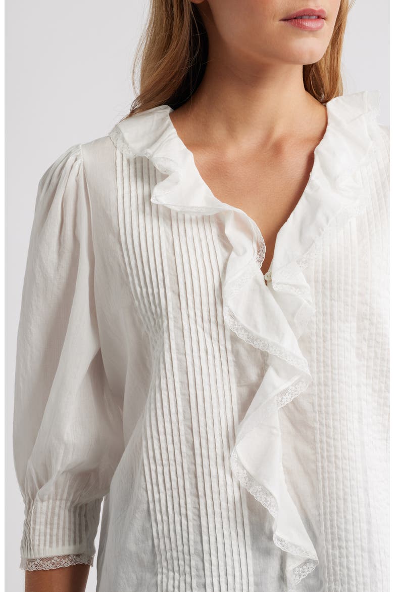 Mare Ruffle Cotton Button-Up Top, Alternate, color, WHITE