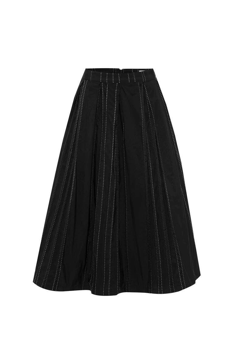 THEO The Label Theia Striped Taffeta Pleated Midi Skirt, Main, color, Black