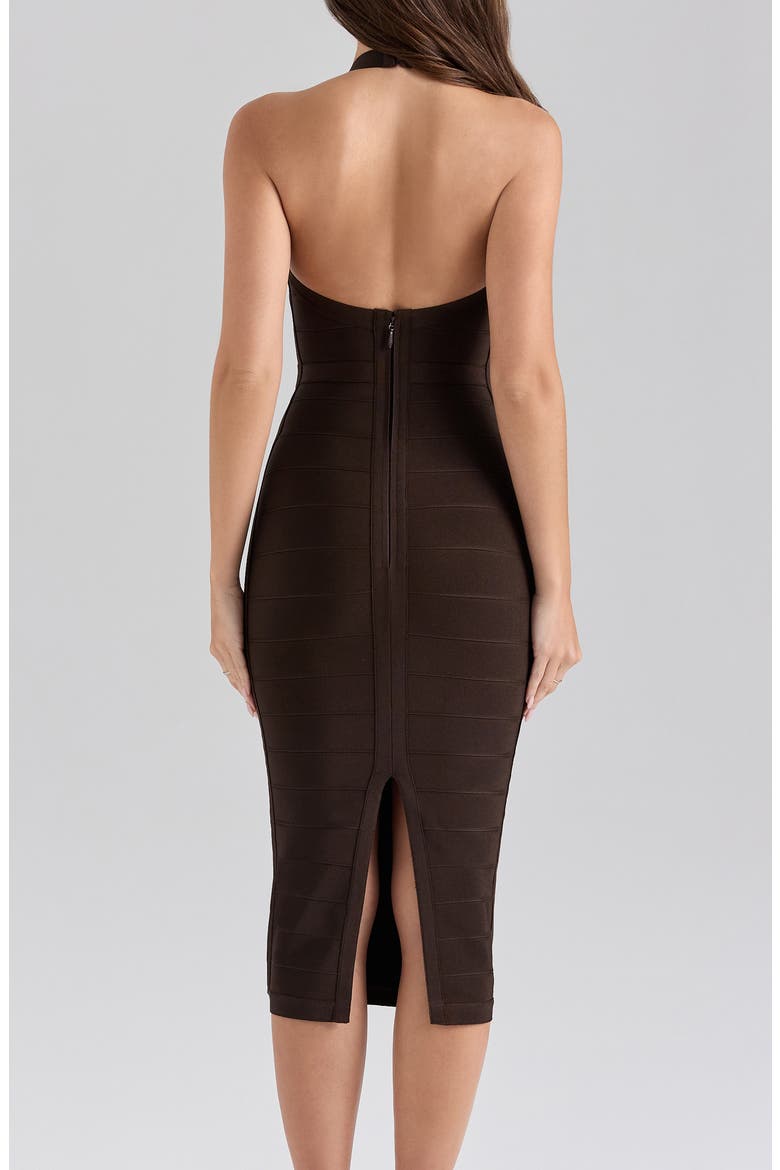 The Supermodel Halter Neck Bandage Midi Dress, Alternate, color, CHOCOLATE