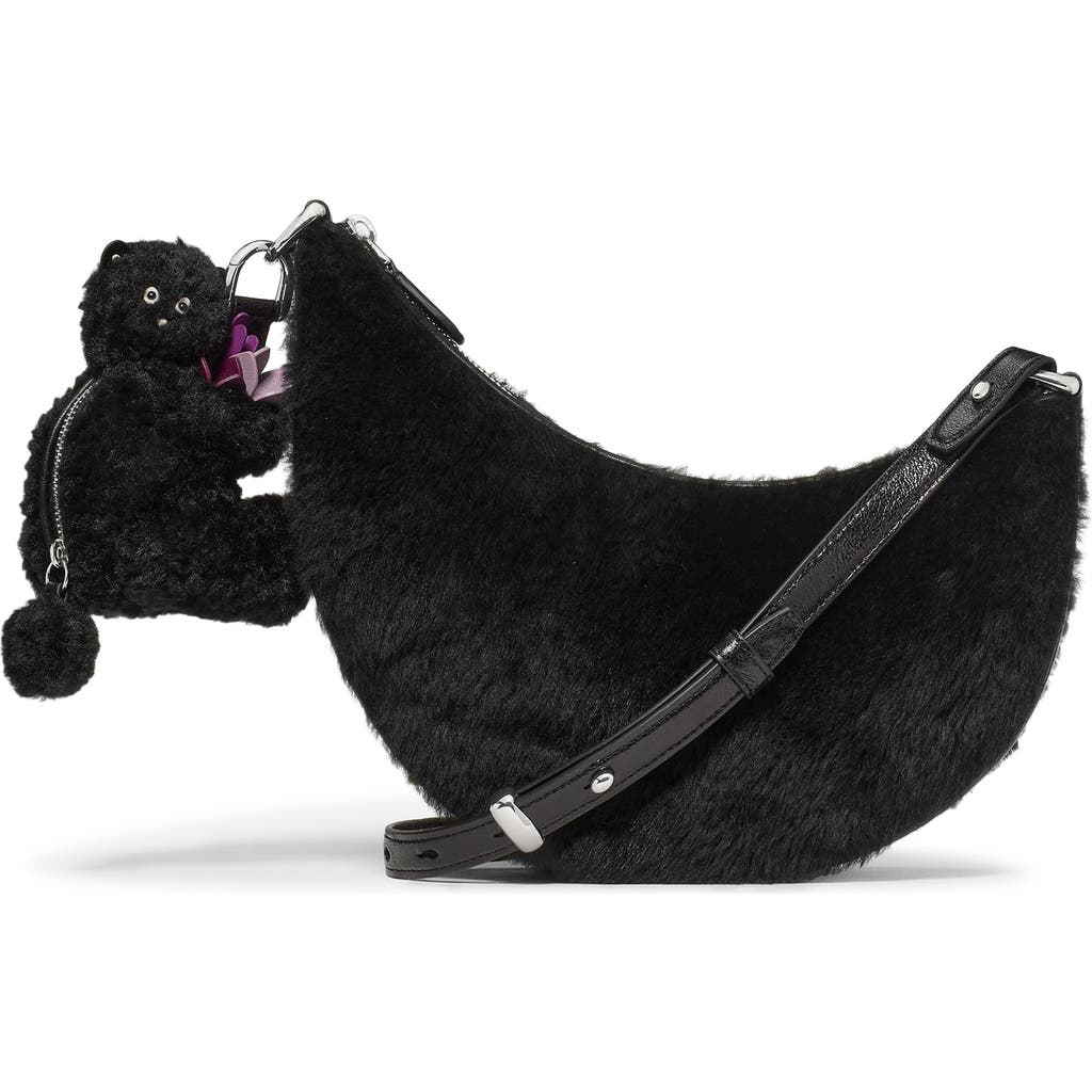 Kate Spade New York Duo Genuine Shearling Crossbody Bag With Bear Zip Pouch In Black