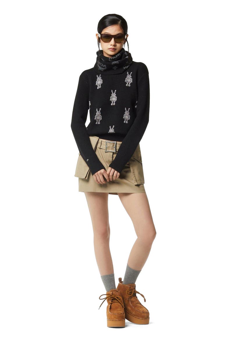 Neck Warmer in Monogram Wool Jacquard, Alternate, color, Black