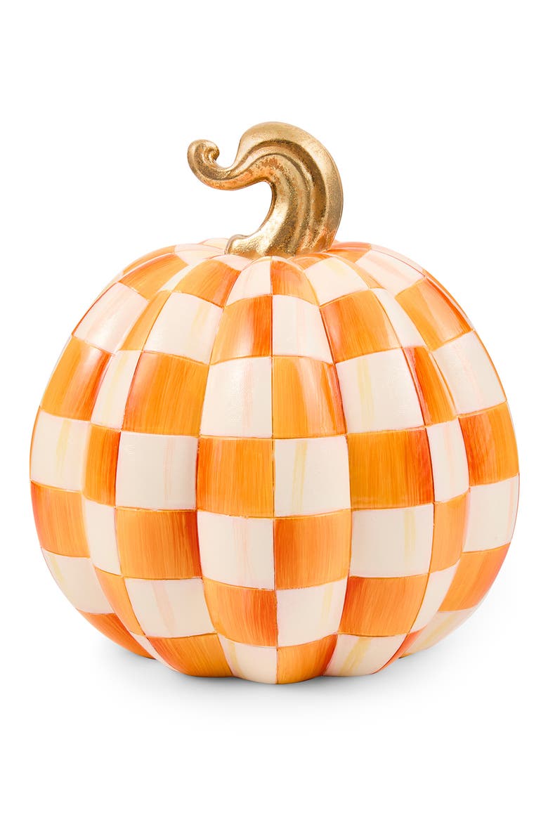 Small Orange Checked Illuminated Pumpkin, Alternate, color, ORANGE
