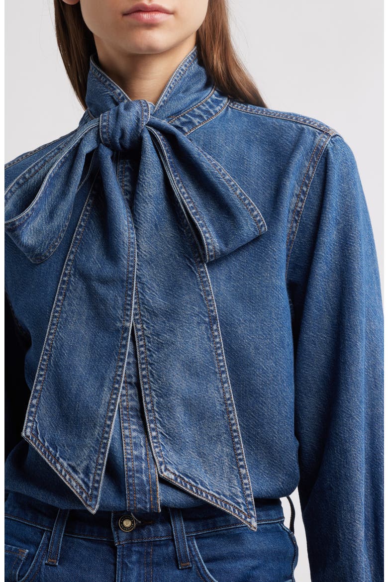 Secretary Cotton Blend Denim Top, Alternate, color, BABYDOLL