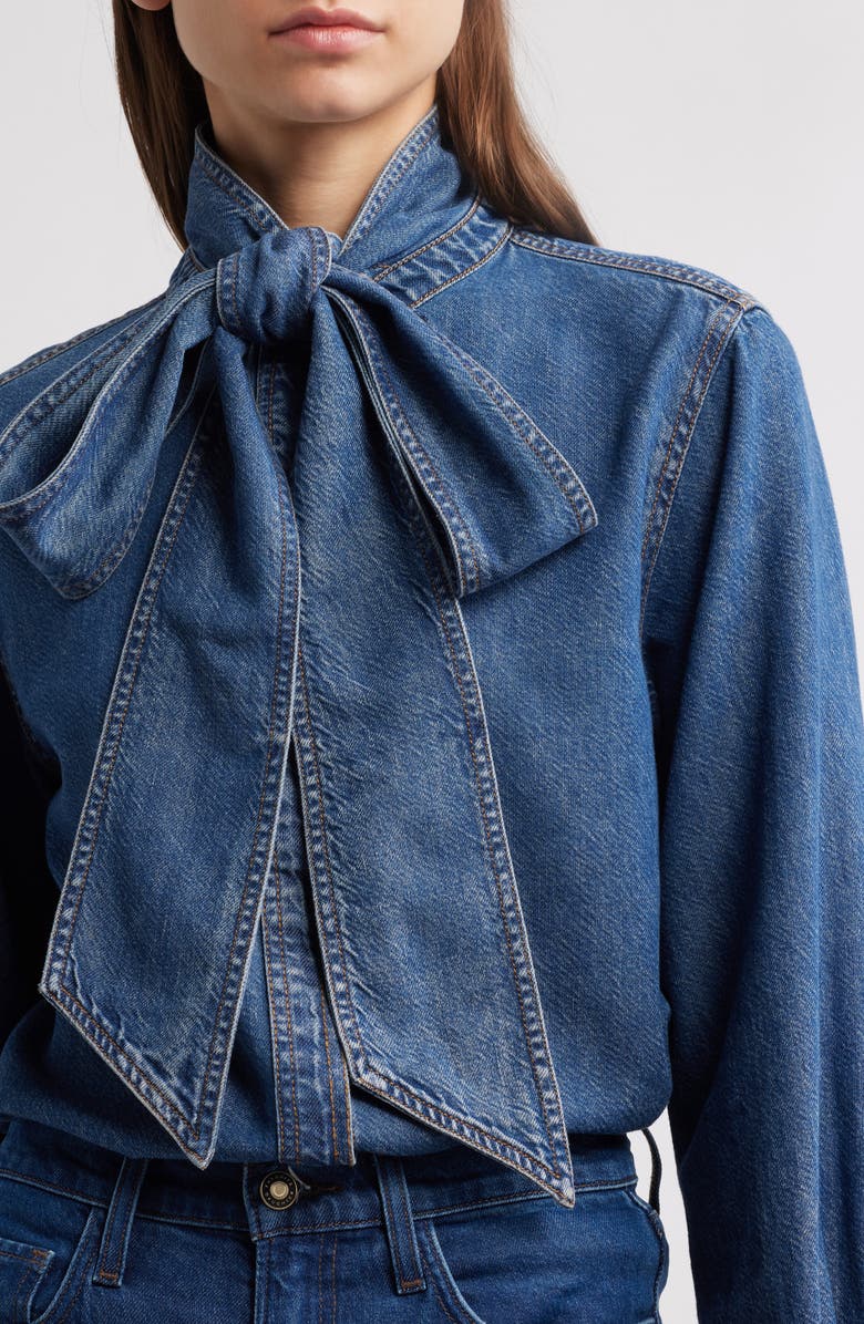 FRAME Secretary Cotton Blend Denim Top, Alternate, color,