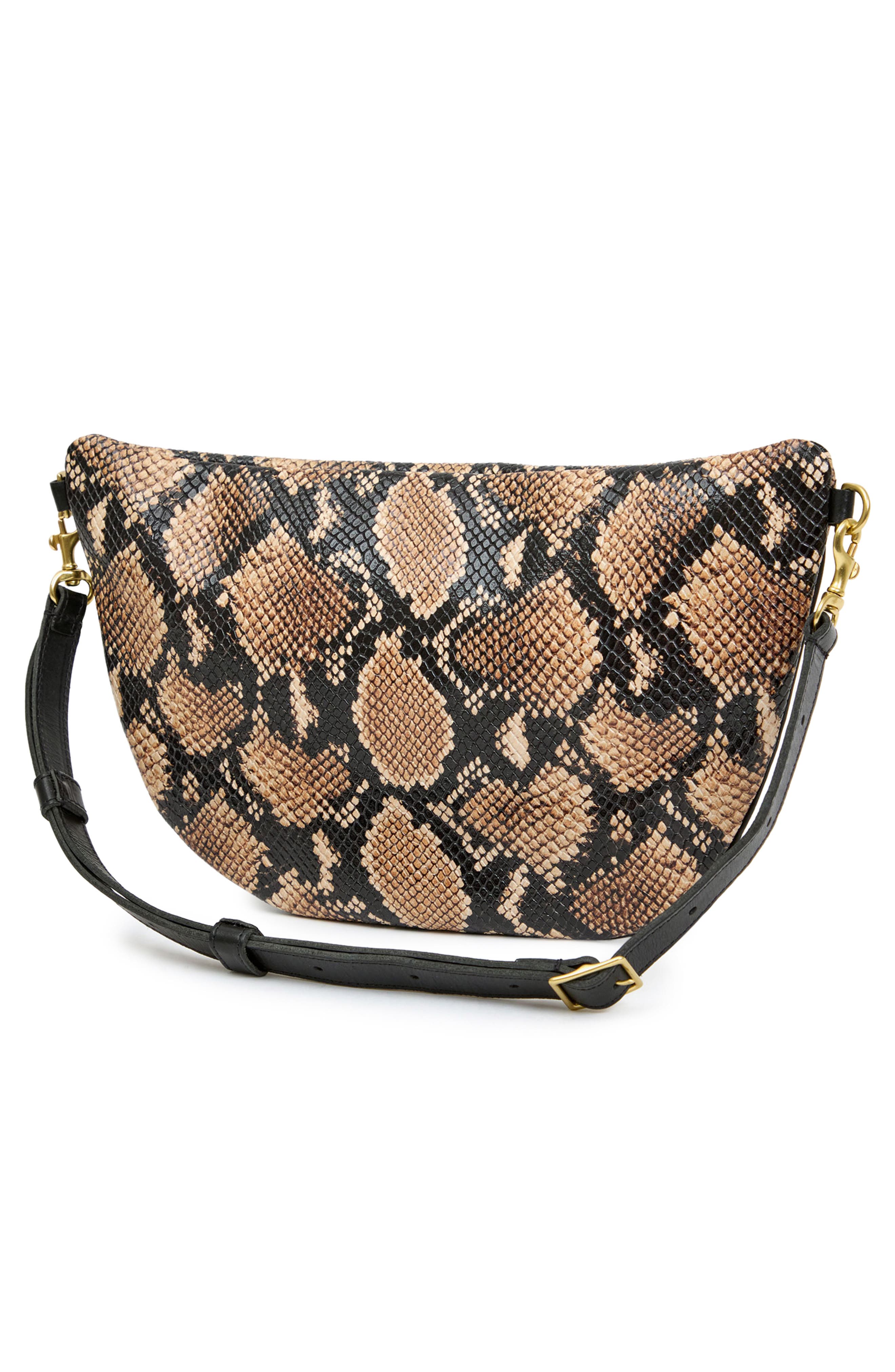 Clare V. Grande Snakeskin Embossed Leather Belt Bag, Alternate, color, Tan