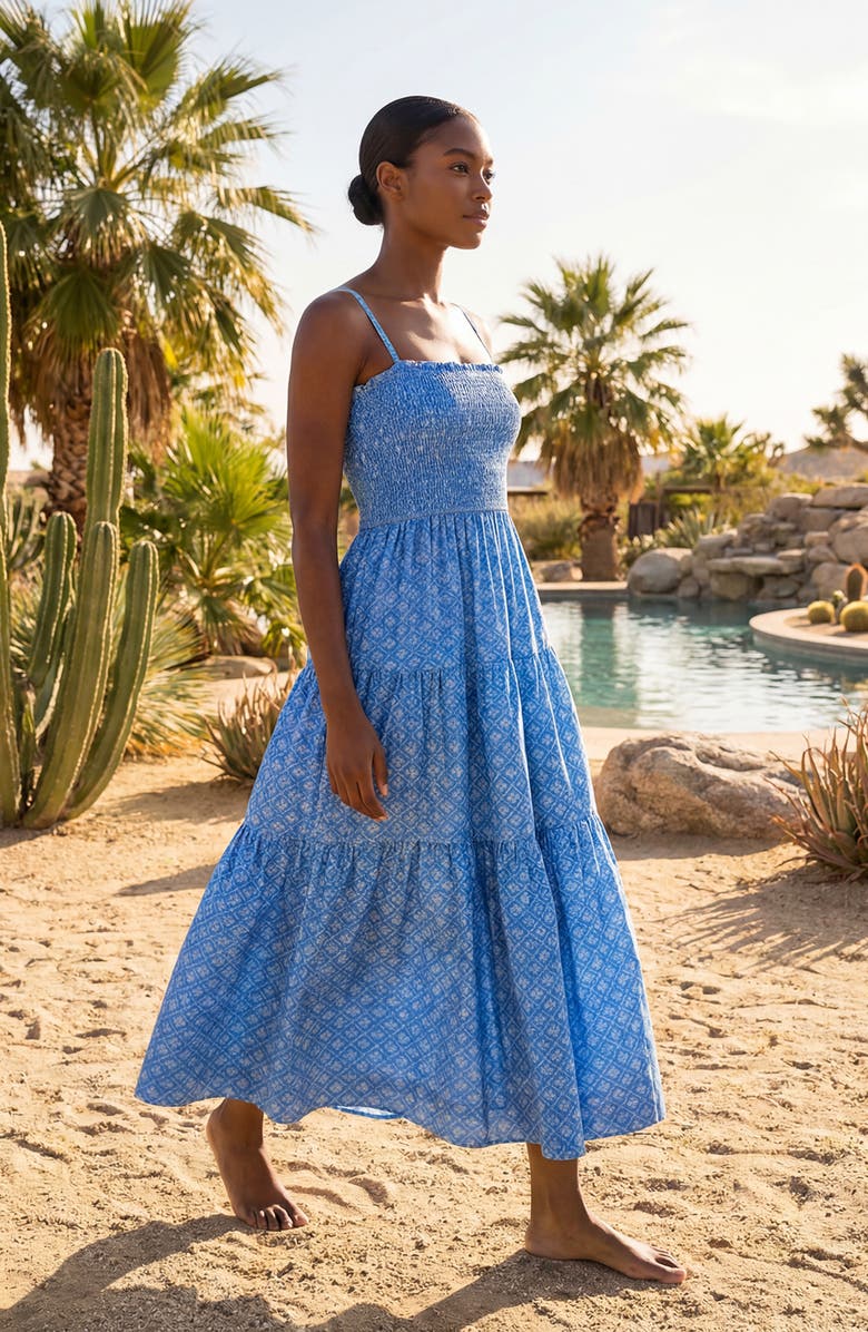 Change of Scenery Kristen Smocked Tiered Midi Dress, Alternate, color, Meridien Breeze