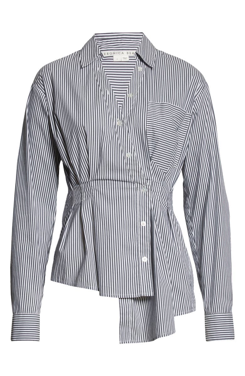 Veronica Beard Rosamund Stripe Asymmetric Cotton Blend Blouse, Alternate, color,