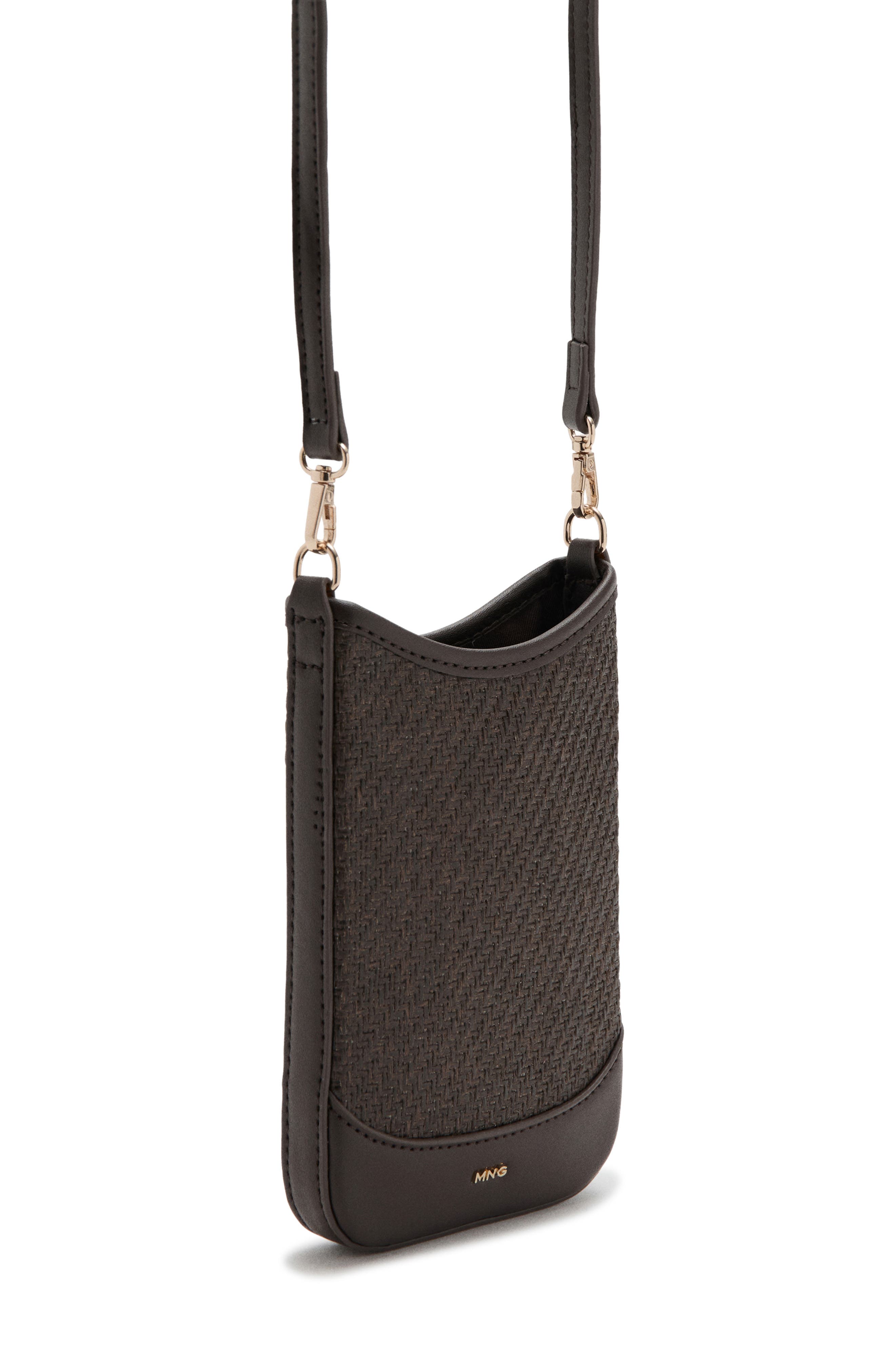 MANGO Woven Phone Crossbody Bag, Alternate, color, Chocolate