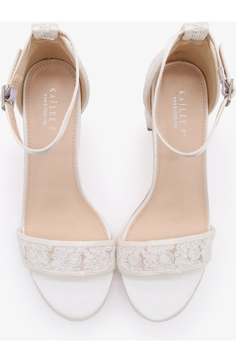 Kailee P Jackie Crochet Lace Block Heel Wedding Sandals, Alternate, color, White