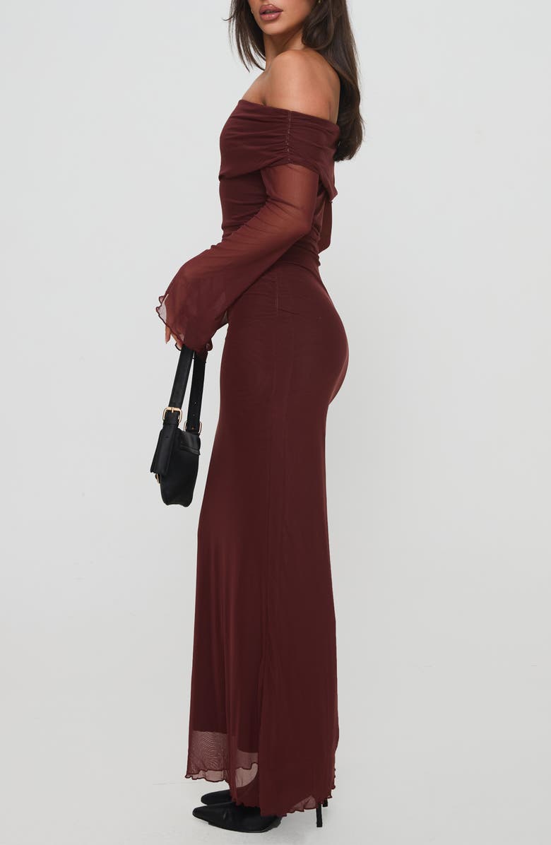 Princess Polly Consideration Off the Shoulder Long Sleeve Mesh Maxi Dress, Alternate, color,