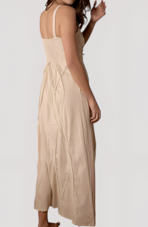 Modenaire Sleeveless Maxi Dress With Textured Trim And Flowing Silhouette In Neutral