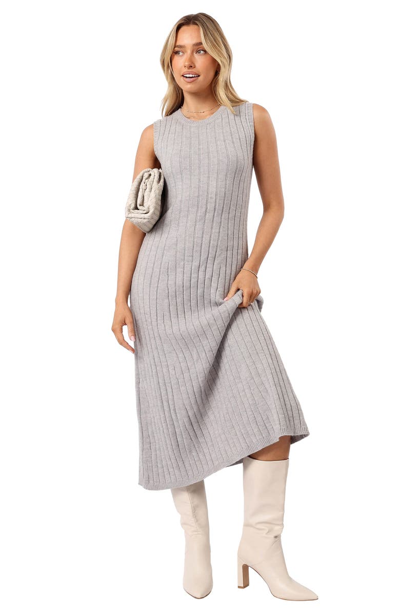 Petal & Pup Kellie Sleeveless Rib Midi Sweater Dress, Alternate, color, Grey