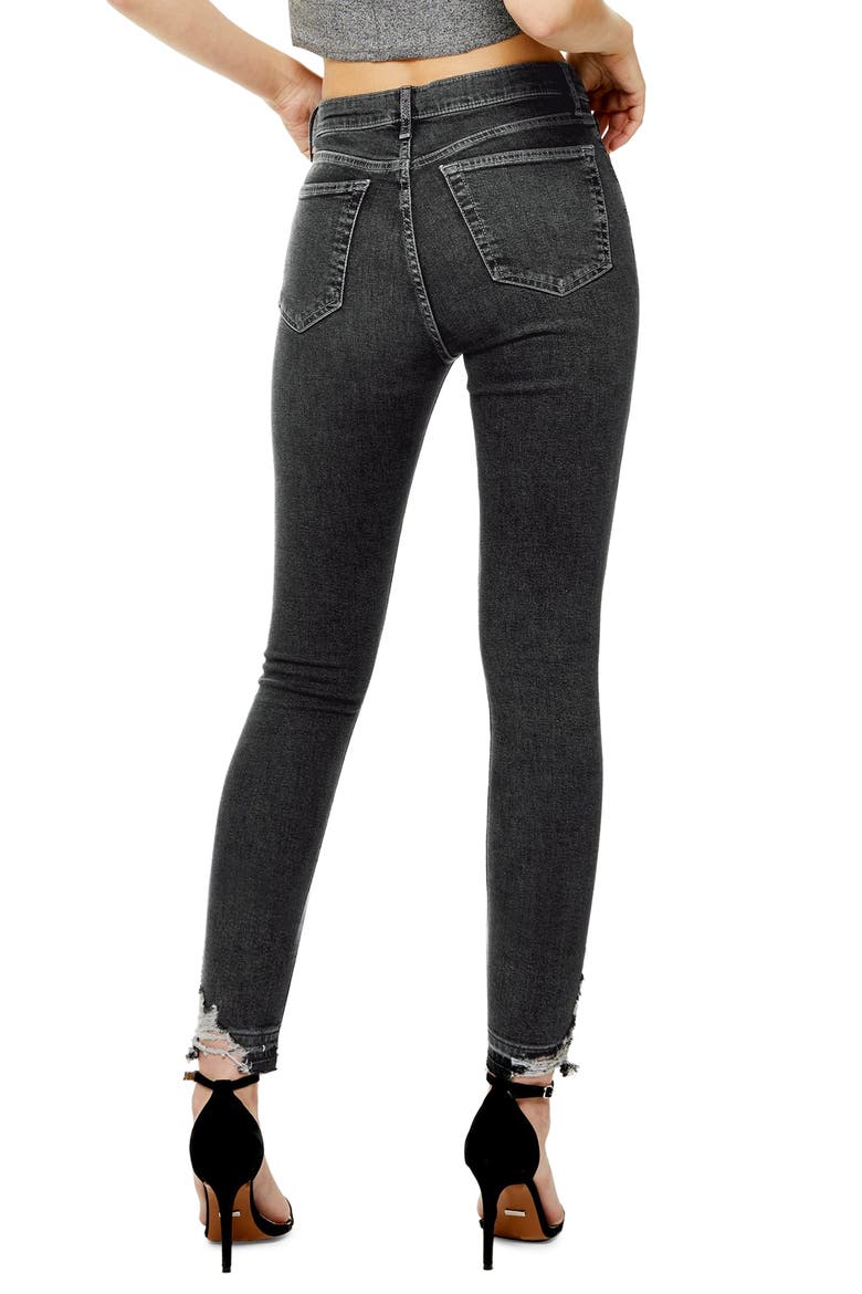 Jamie High Waist Ripped Hem Skinny Jeans, Alternate, color, WASHED BLACK