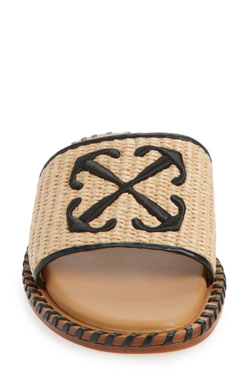 Off-white Twist Raffia Arrow Slide Sandal In Brown