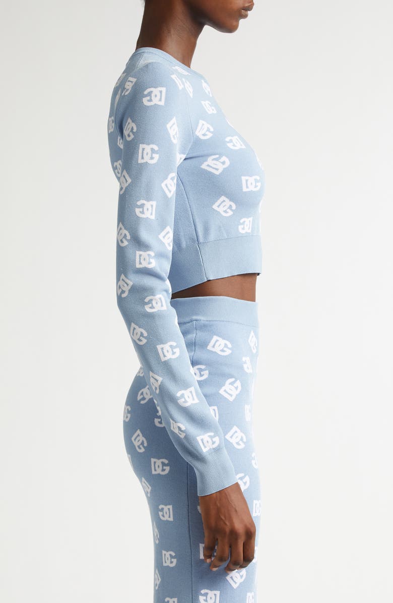 Dolce&Gabbana Logo Jacquard Crop Crewneck Sweater, Alternate, color, B0143 Celeste Chiaro