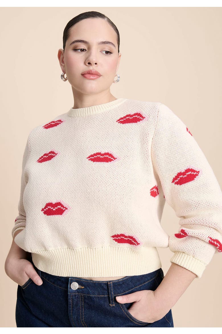 Scattered Lip Sweater, Alternate, color, LIPS PRINT