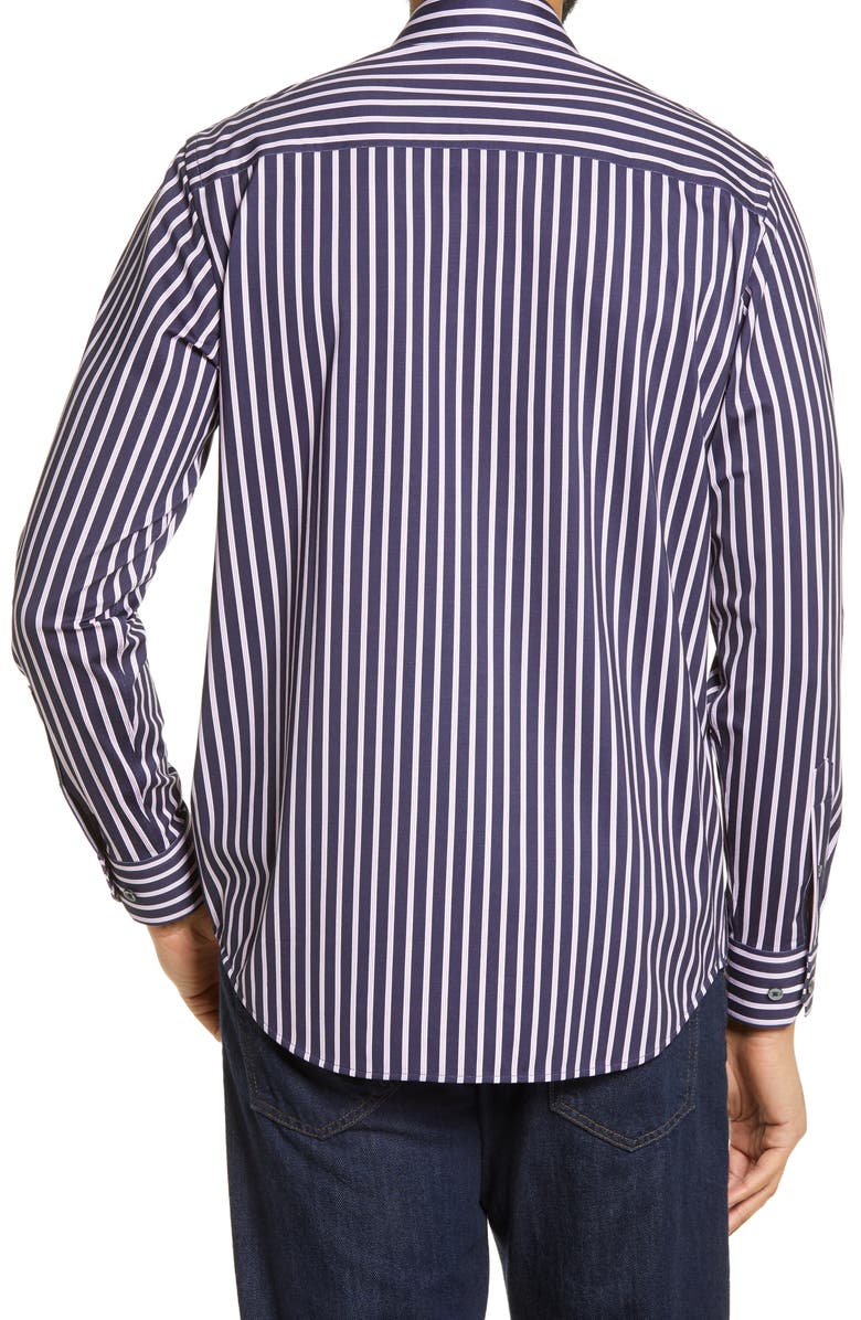 Bugatchi Tech Stripe Knit Stretch Cotton Button-Up Shirt, Alternate, color, 