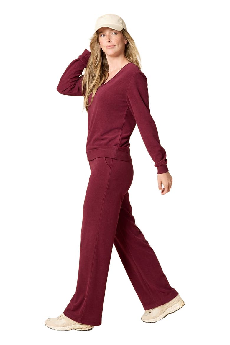 Vintage Velvet V-Neck with Wide Leg Pant, Alternate, color, Cherry Cola