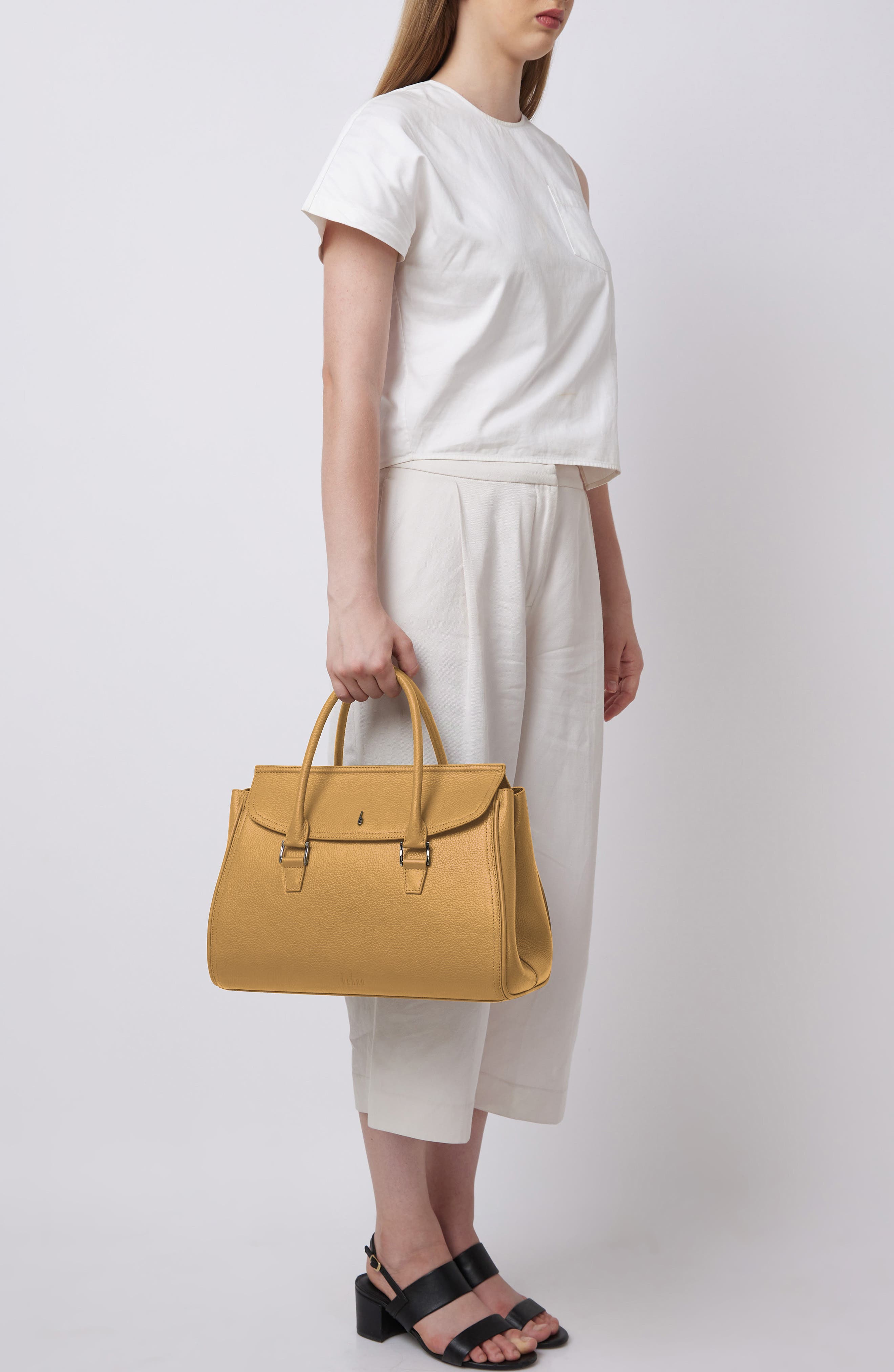Large Coco Pebble Leather Satchel, Alternate, color, BISQUE