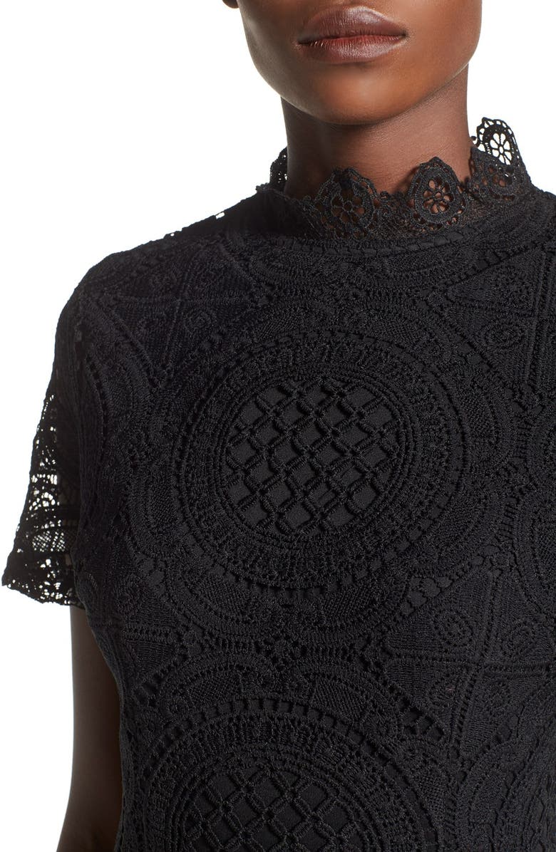 Missguided Crochet Mock Neck Sheath Dress, Alternate, color, 