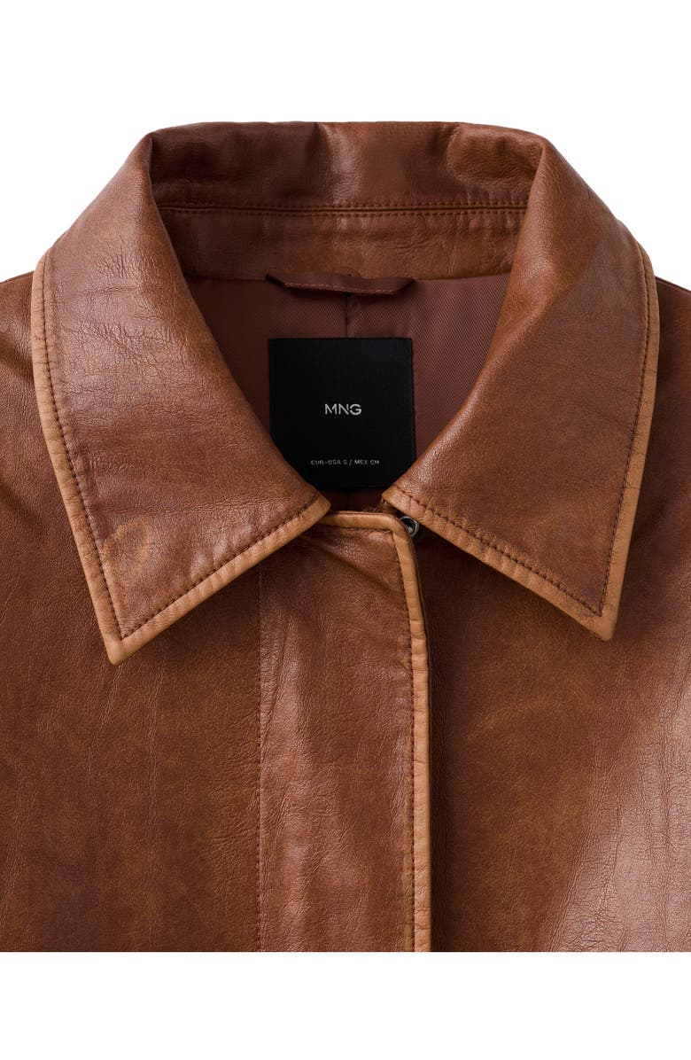 MANGO Faux Leather Jacket with Removable Faux Shearling Collar, Alternate, color, Brown
