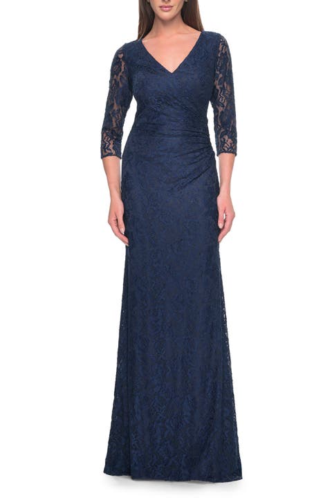 Stretch Lace Evening Dress with Ruching