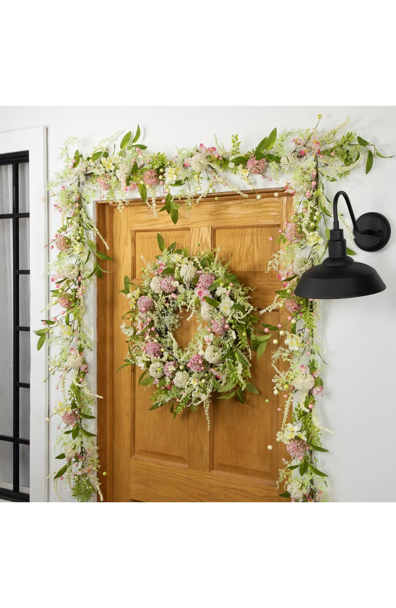 Northlight Hydrangea and Berry Floral Spring Garland - 5' - Pink and White, Alternate, color,