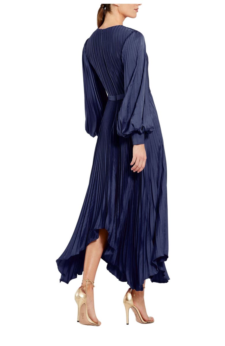 Mac Duggal Long Sleeve Pleated Charmeuse Handkerchief Dress, Alternate, color, Midnight