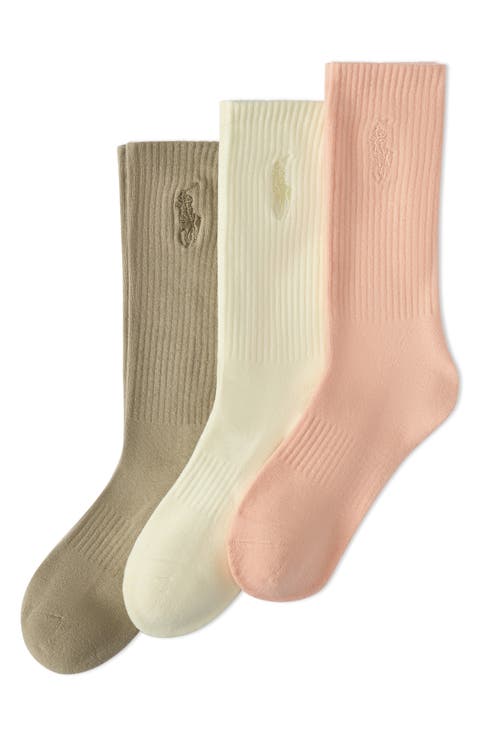Assorted 3-Pack Washed Cotton Blend Crew Socks