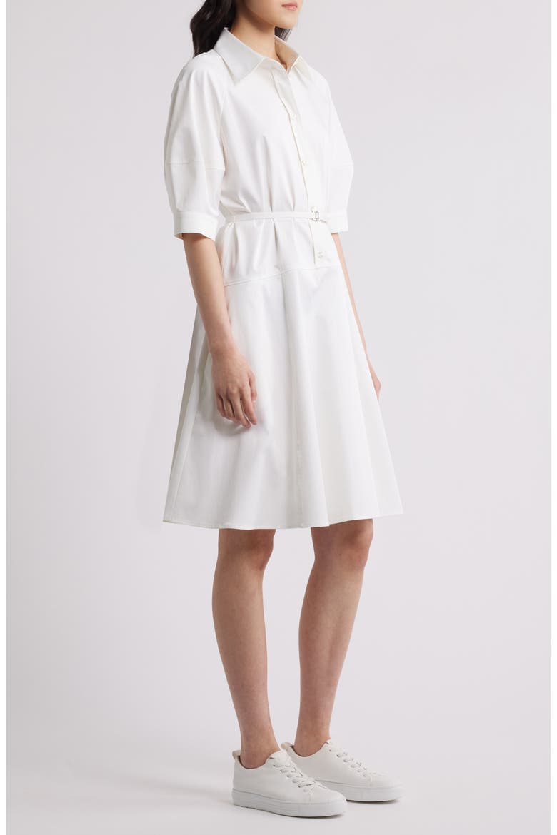Delaurena Belted Stretch Cotton Shirtdress, Alternate, color, WHT