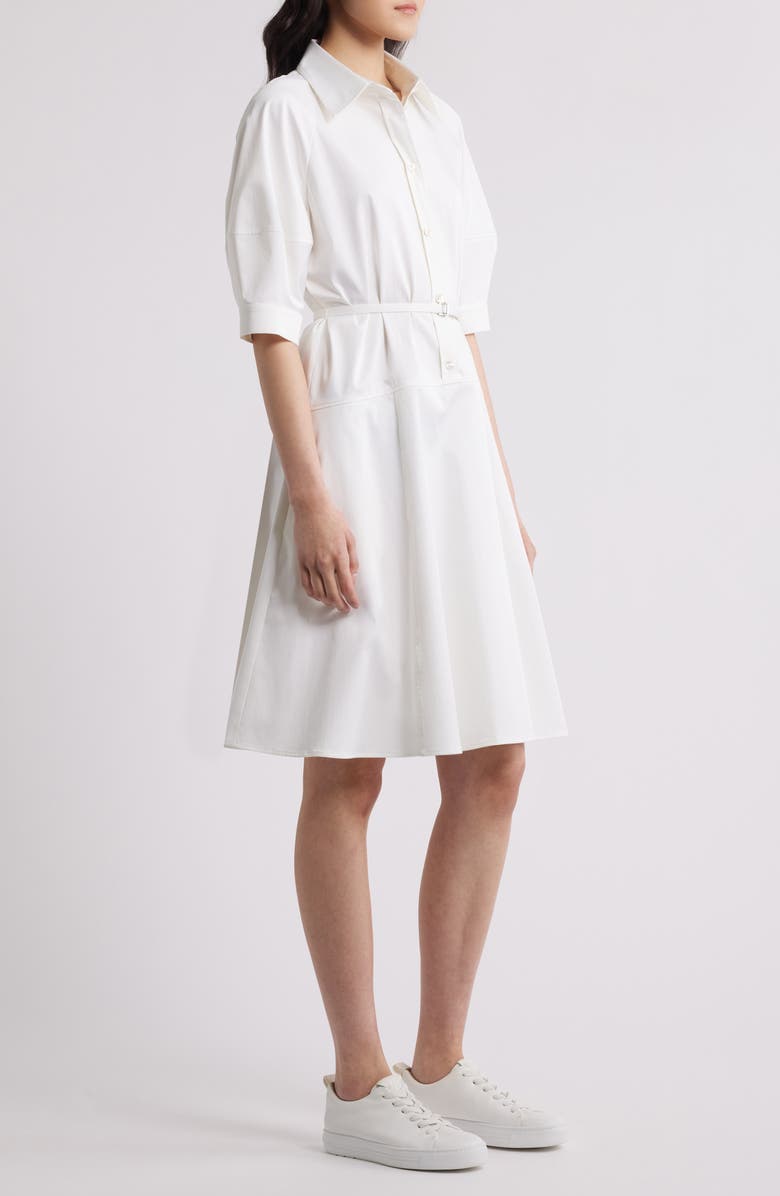BOSS Delaurena Belted Stretch Cotton Shirtdress, Alternate, color, White