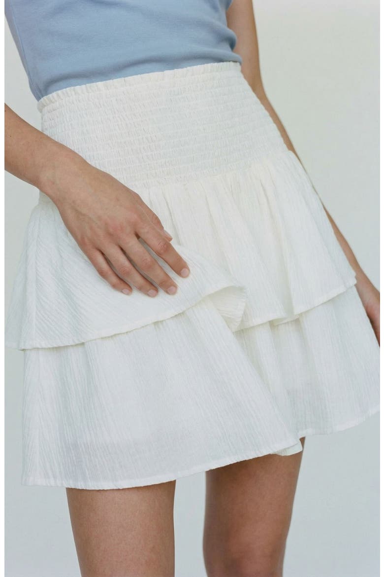 Natali Tiered Smocked Waist Miniskirt, Alternate, color, SNOW WHITE