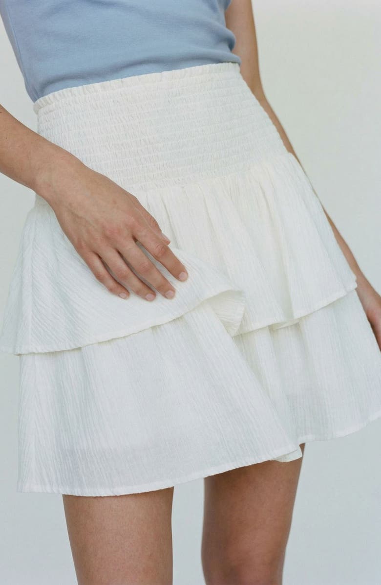 VERO MODA Natali Tiered Smocked Waist Miniskirt, Alternate, color, Snow White