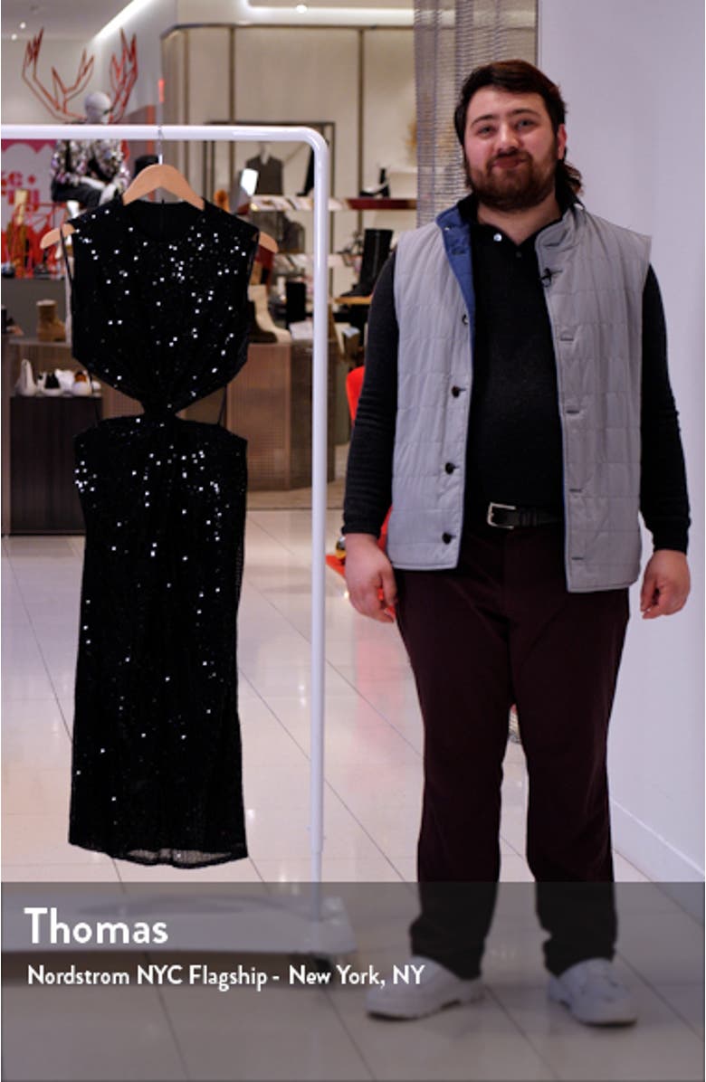 Sequin Front Twist Cutout Midi Cocktail Dress, sales video thumbnail