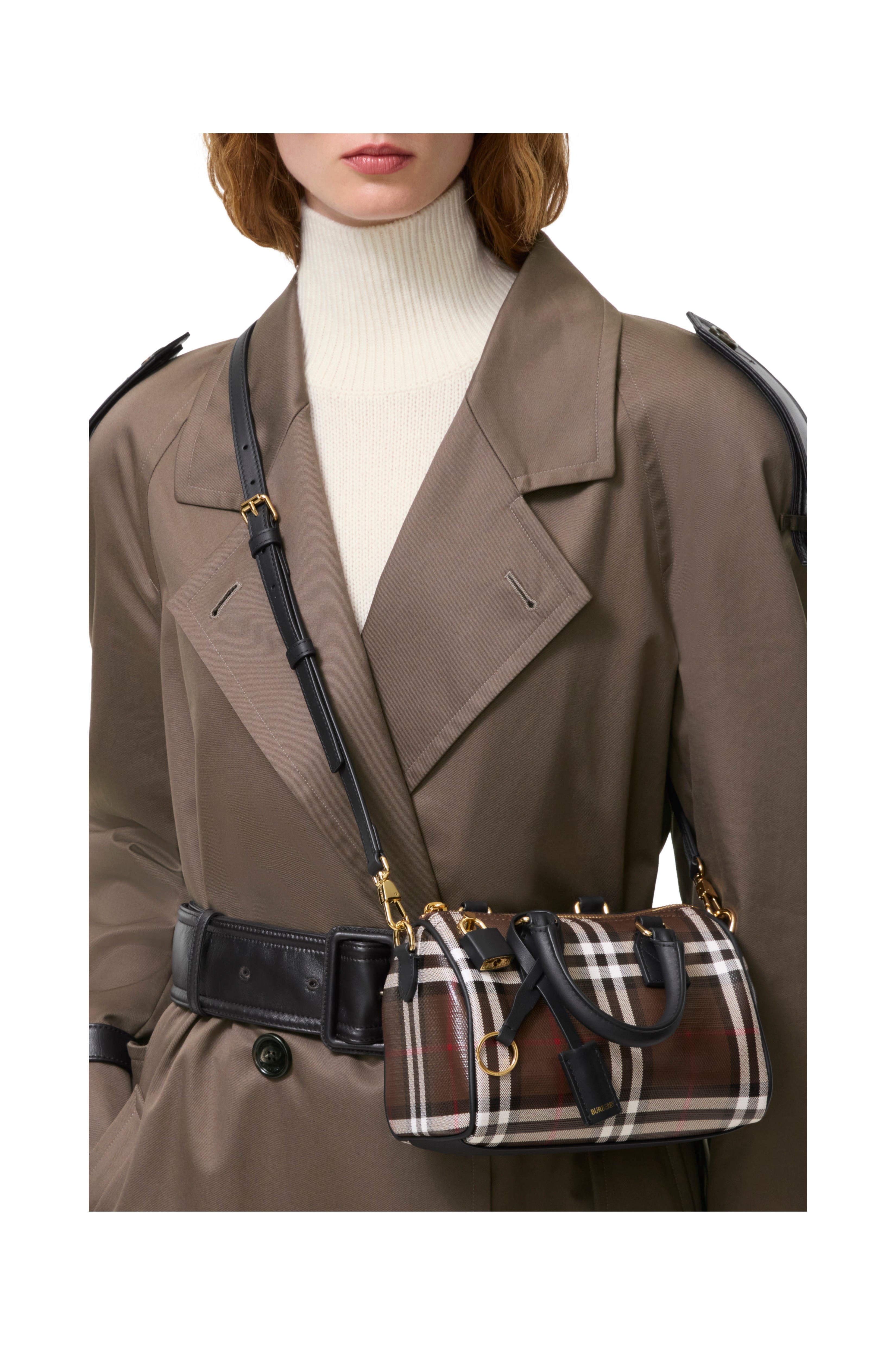 Mini Check Bowling Bag, Alternate, color, Chocolate brown