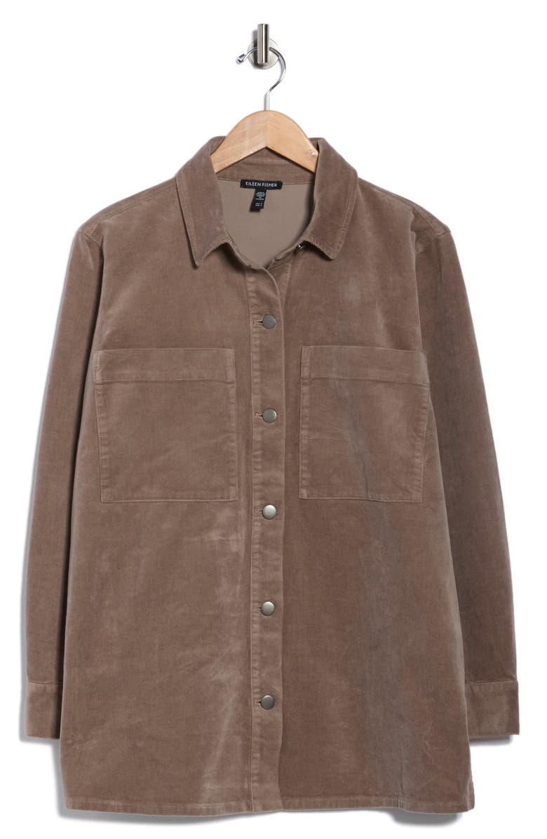 Eileen Fisher Stretch Organic Cotton Corduroy Classic Collar Jacket, Alternate, color, Taupe