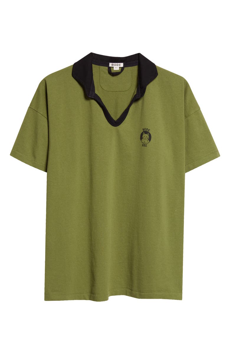 Bode Cat Patch Cotton Polo, Main, color, Green