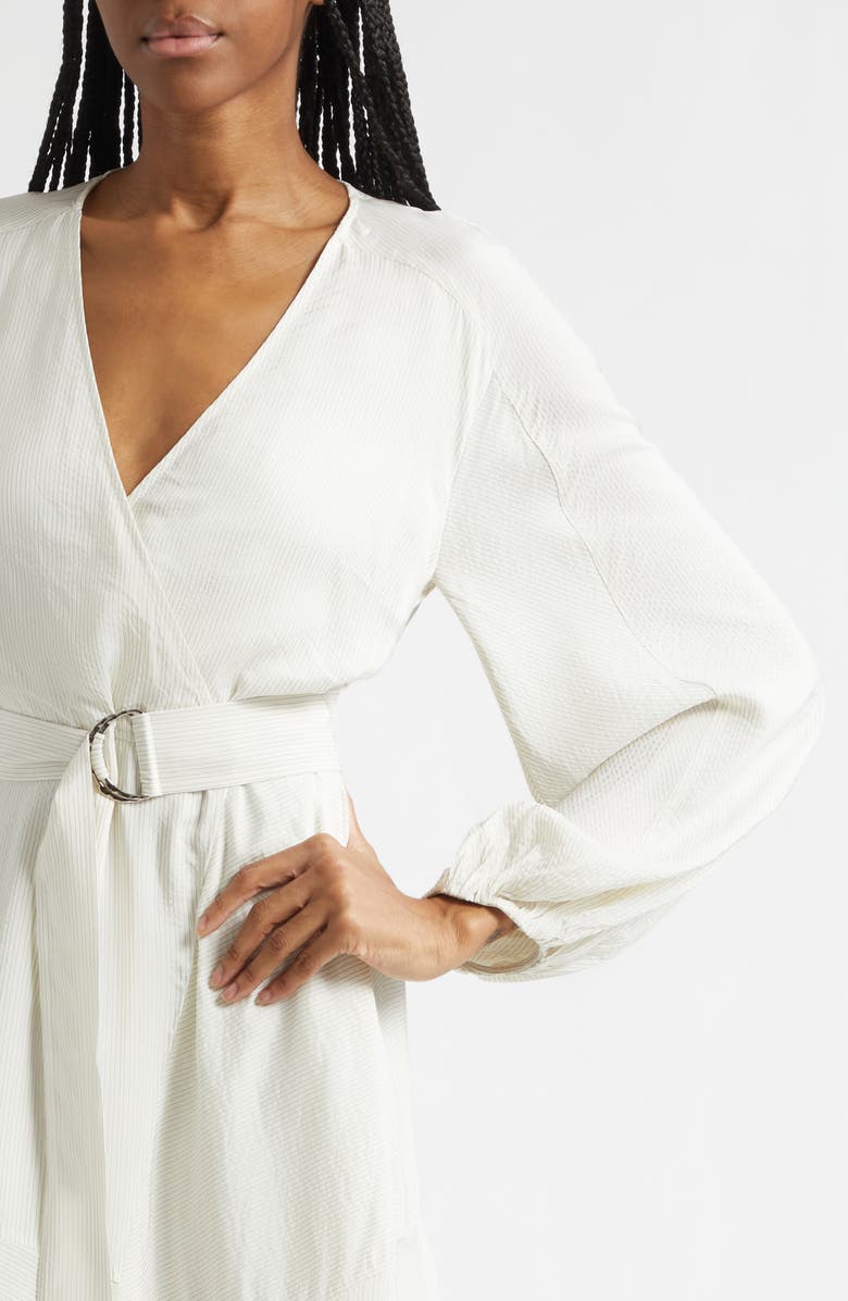 Veronica Beard Seneca Belted Long Sleeve Midi Dress, Alternate, color, White Black